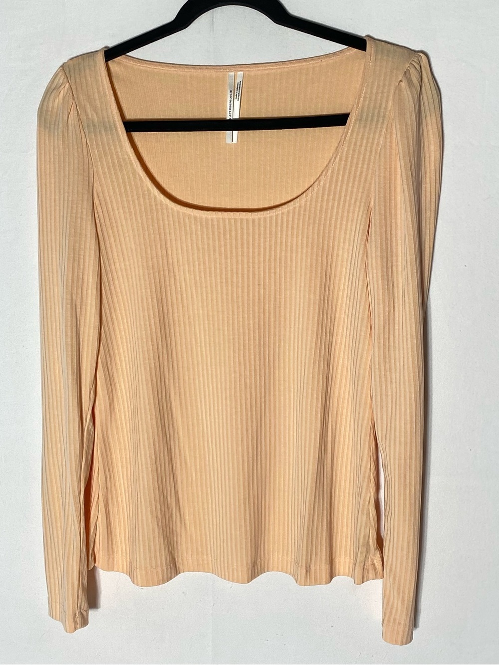 Anthropologie Peach Ribbed Scoop Neck Puff Sleeve Top M
